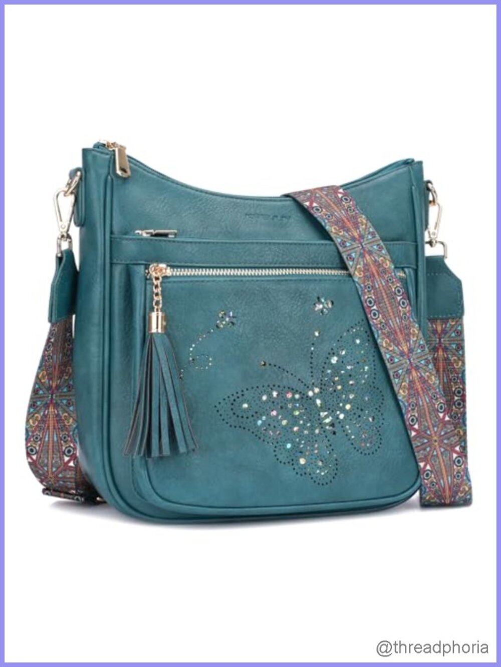 Vegan PU Leather Butterfly Crossbody Bag Women Tassel Shoulder Purse
